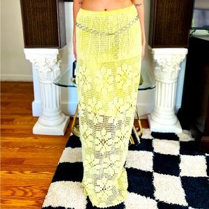 Handmade yellow crochet maxi skirt